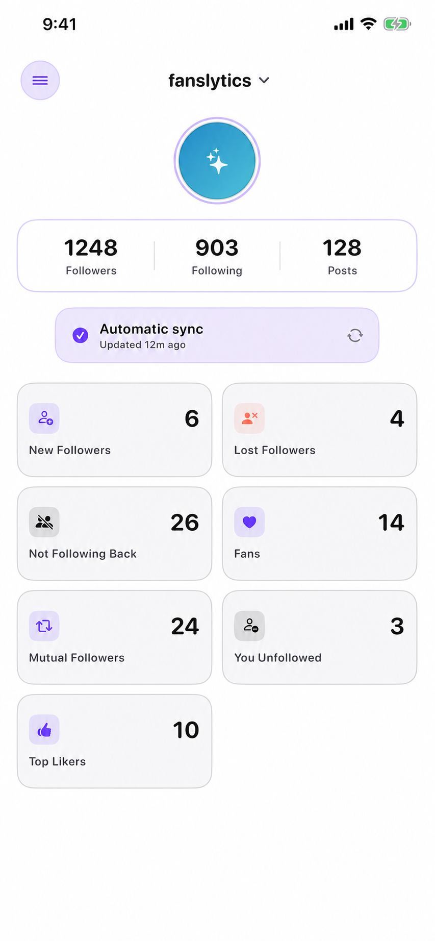 Dashboard of the Unfollowers & Followers Track! app